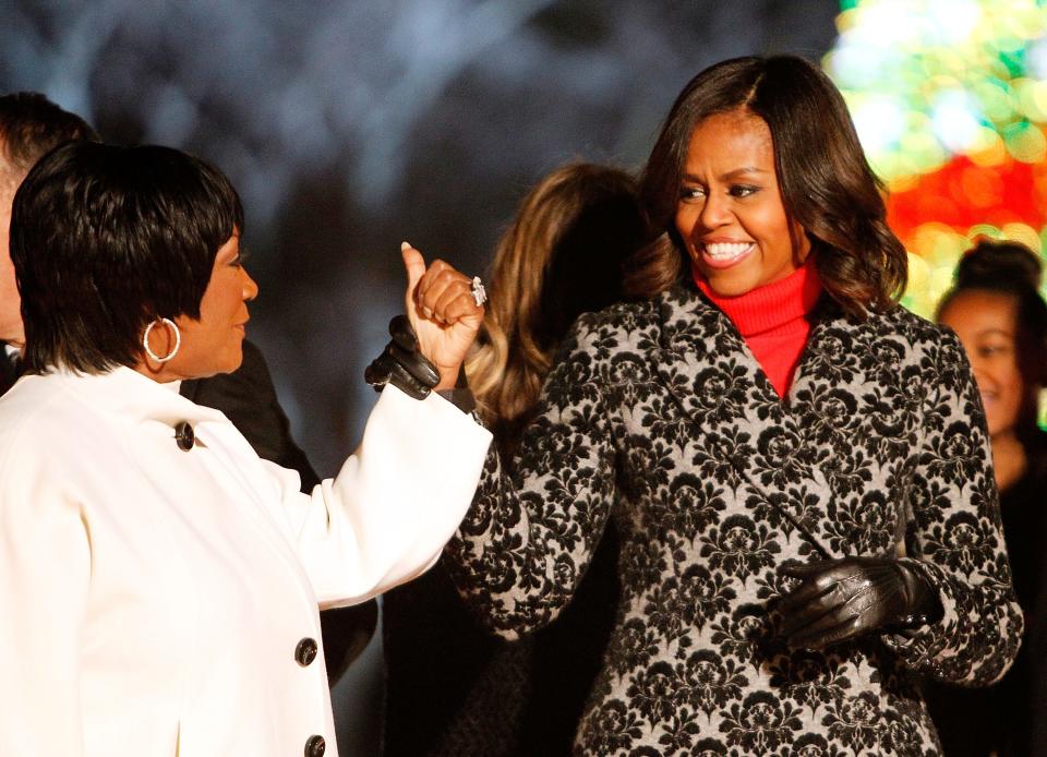 Michelle Obama and Patti LaBelle at the National Christmas Tree Lighting in 2014.