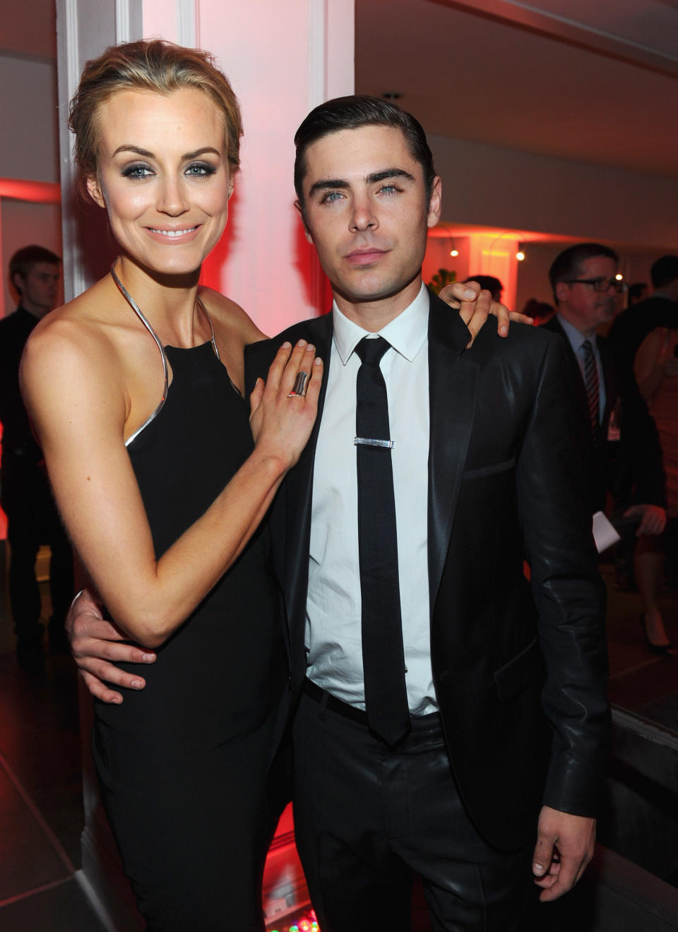 HOLLYWOOD, CA - APRIL 16: Actors Taylor Schilling and Zac Efron attend the after party for the premiere of Warner Bros. Pictures' "The Lucky One" at Boulevard 3 on April 16, 2012 in Hollywood, California. (Photo by Alberto E. Rodriguez/Getty Images)