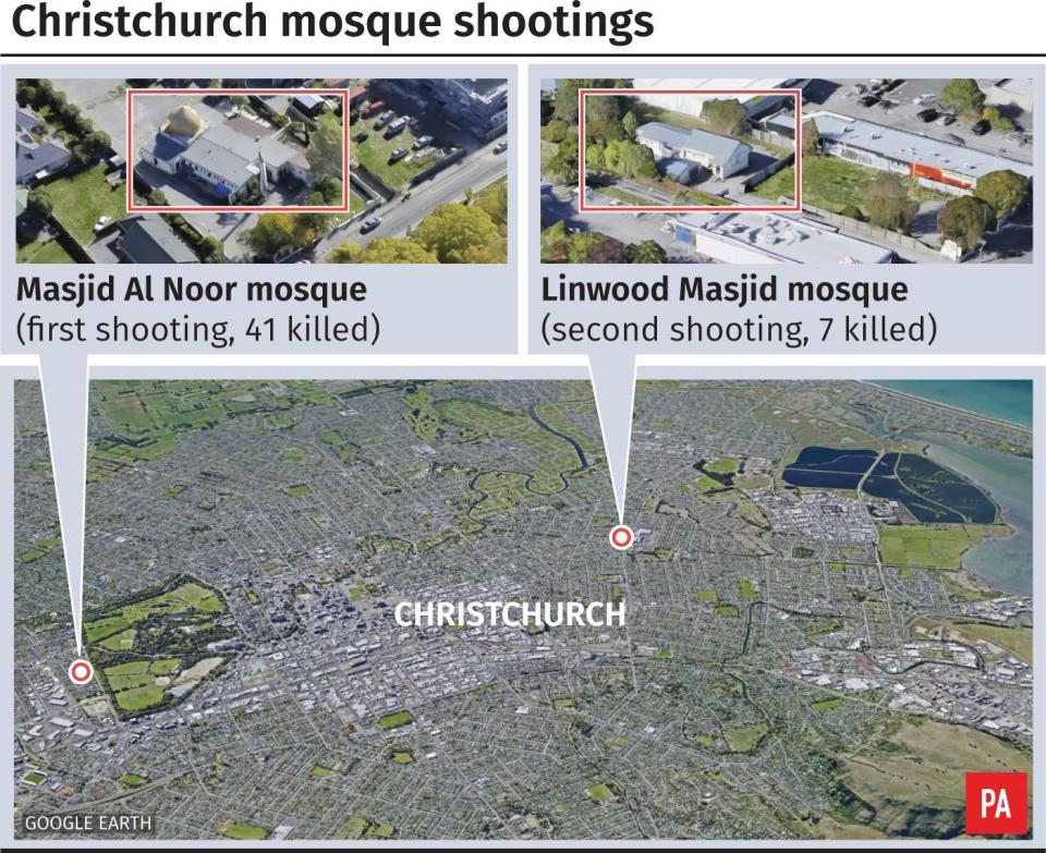 Location of the Christchurch mosque shootings (PA Graphics)