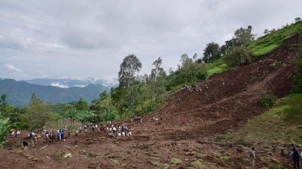 The area of ​​the landslide against the landscape