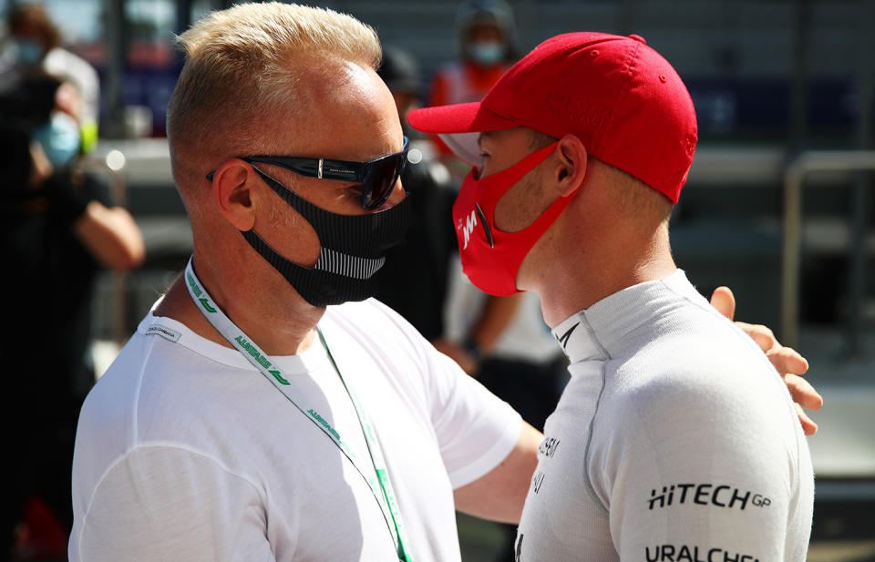 Dmitry and Nikita Mazepin, pictured here at the Formula 2 Championship Sprint Race in Sochi in 2020.