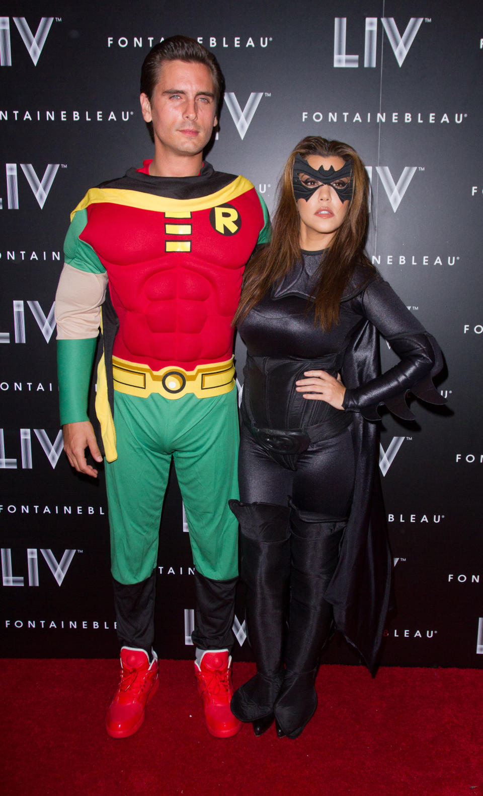 <p>Back in 2012, Kourtney and then-boyfriend Scott Disick attended sister Kim’s Hallowen party in Florida. And the pair proved they’re not afraid to don couple’s costumes and opted to play Batman and Robin. <em>[Photo: Getty]</em> </p>