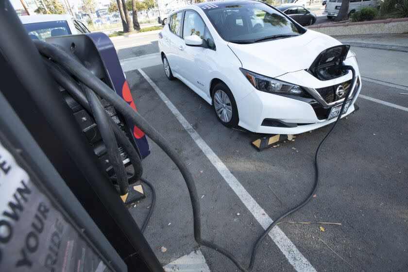 SAN PEDRO, CA - DECEMBER 02: The electric car sharing program at Rancho San Pedro was created in September 2020 and has attracted 39 users. The program is backed by the Zero Emissions Mobility and Community Pilot Project Fund, which is launching four zero-emissions mobility pilots around Los Angeles county this year. Photographed on Thursday, Dec. 2, 2021 in San Pedro, CA. (Myung J. Chun / Los Angeles Times)