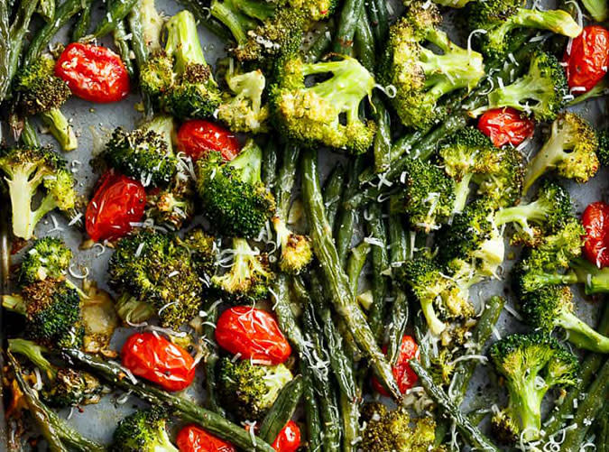 Sheet Pan Garlic Parmesan Roasted Broccoli & Green Beans