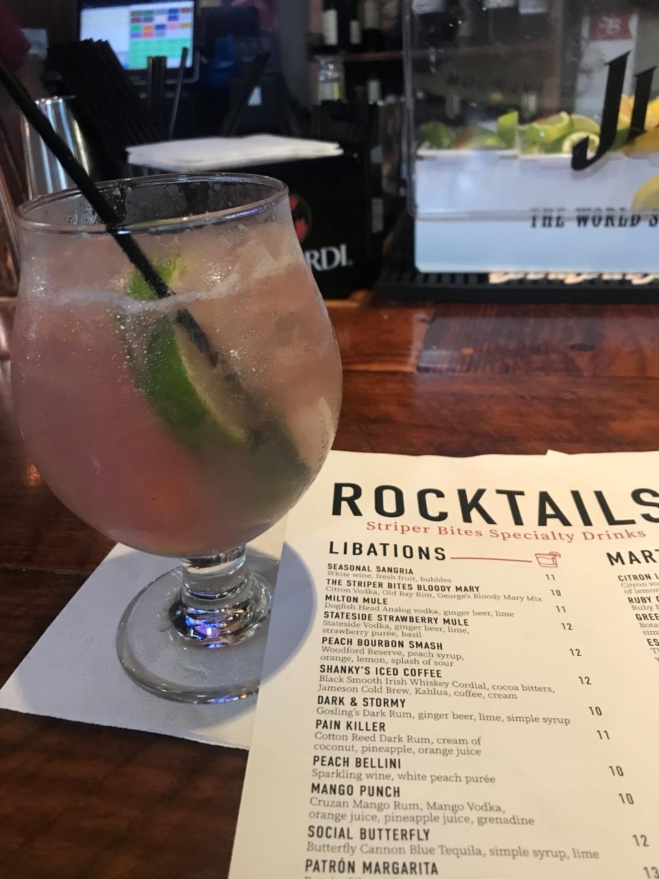 The Social Butterfly, $12, is a "rocktail" available at Striper Bites in Lewes. It's made with a lavender-hued tequila.