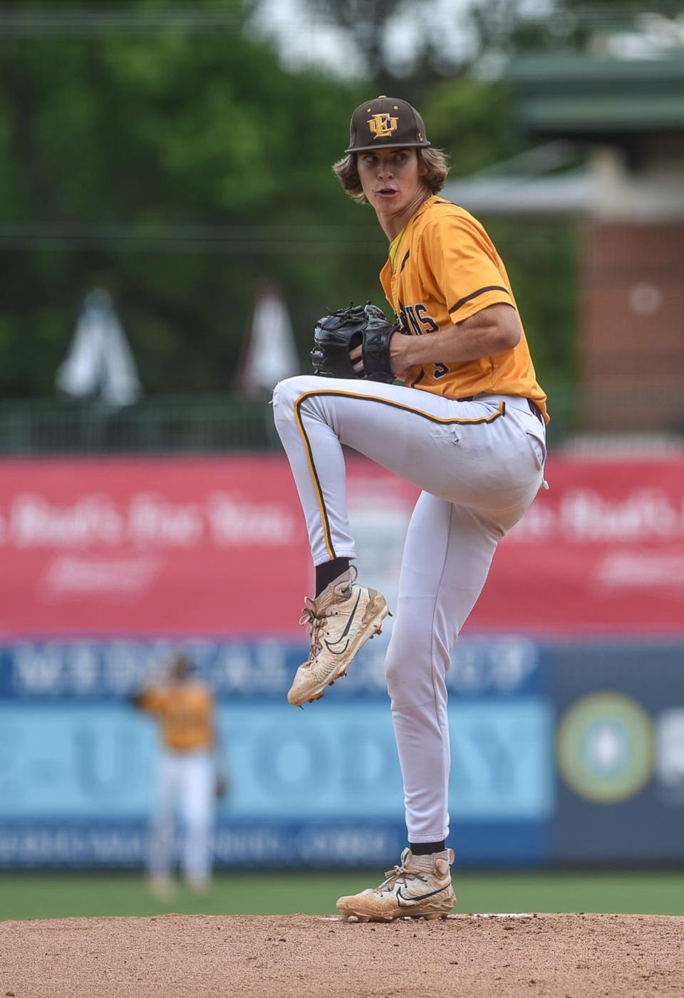 East Union Urchins’ Landon Harmon (3) pitches the ball during the MHSAA class 2 baseball championships at Trustmark Park in Pearl, Miss., Wednesday, May 31, 2023. East Union beat Pisgah 14-0.