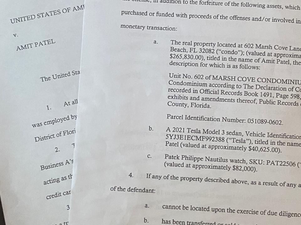 U.S. Attorney's Office federal court documents lists some of the lavish purchases made by Amit Patel who is accused of $22 million in fraud against his former employee, the Jacksonville Jaguars.