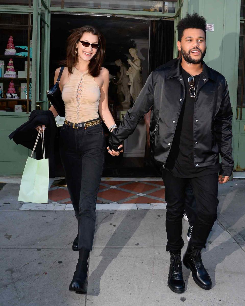 Model Bella Hadid and The Weeknd are seen in Soho on October 9, 2018 in New York City