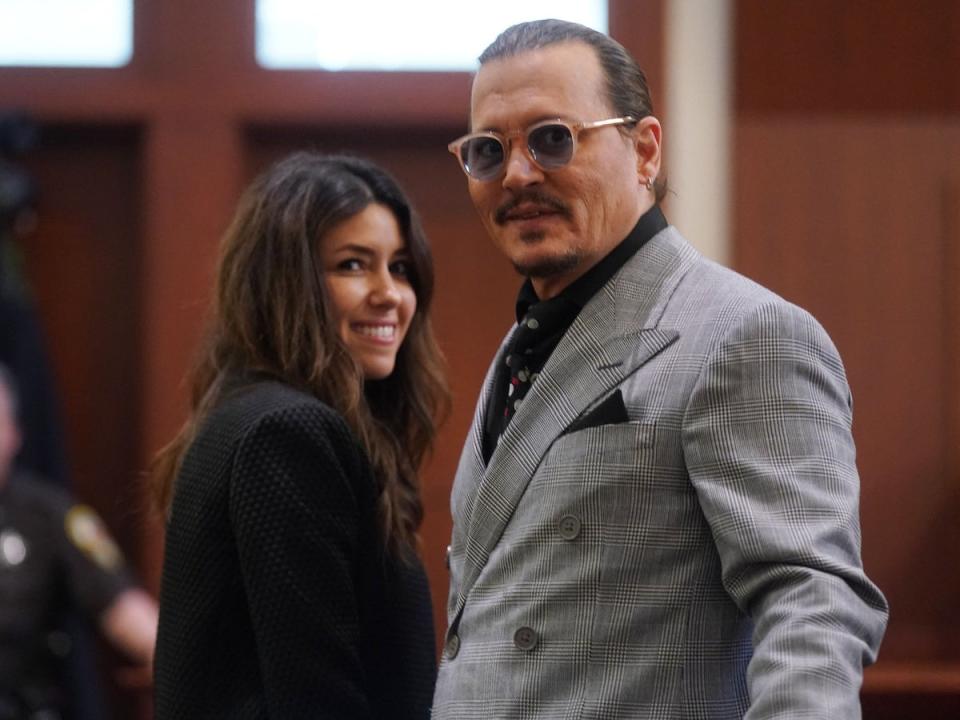 Lawyer Camille Vasquez and Johnny Depp at trial (POOL/AFP via Getty Images)