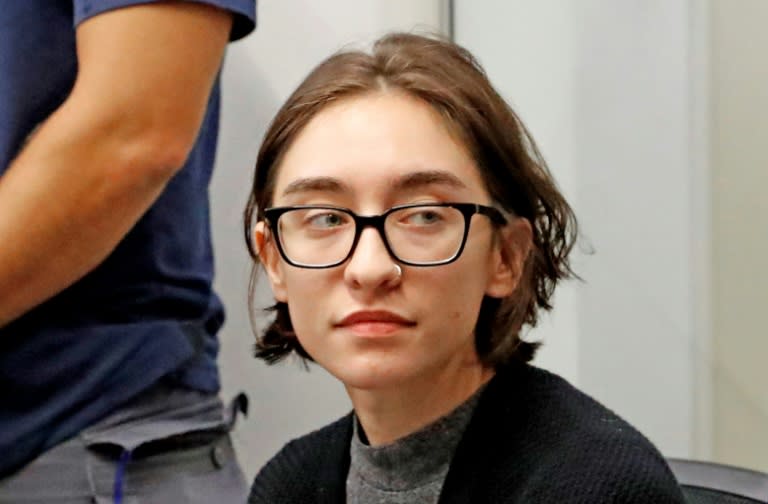 US student Lara Alqasem, who appealed after she was refused entry to Israel over her alleged support for a pro-Palestinian boycott campaign, sits in a Tel Aviv district Court on October 11, 2018