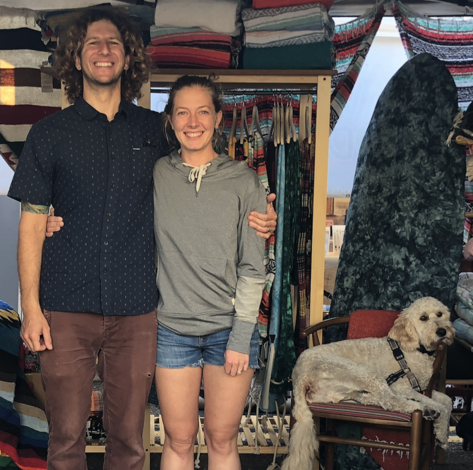 Dustin Relethford and Jeanenne Richert, the co-founders of San Diego-based West Path, which sells sustainably and ethically made yoga and surf accessories (Dustin Relethford) 