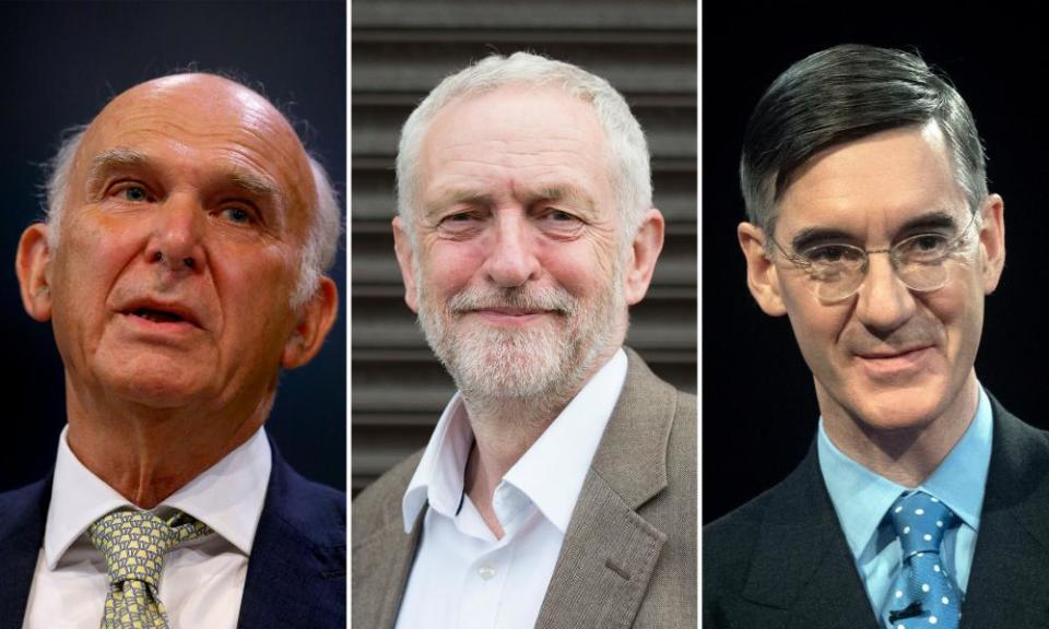 Vince Cable, Jeremy Corbyn and Jacob Rees-Mogg.