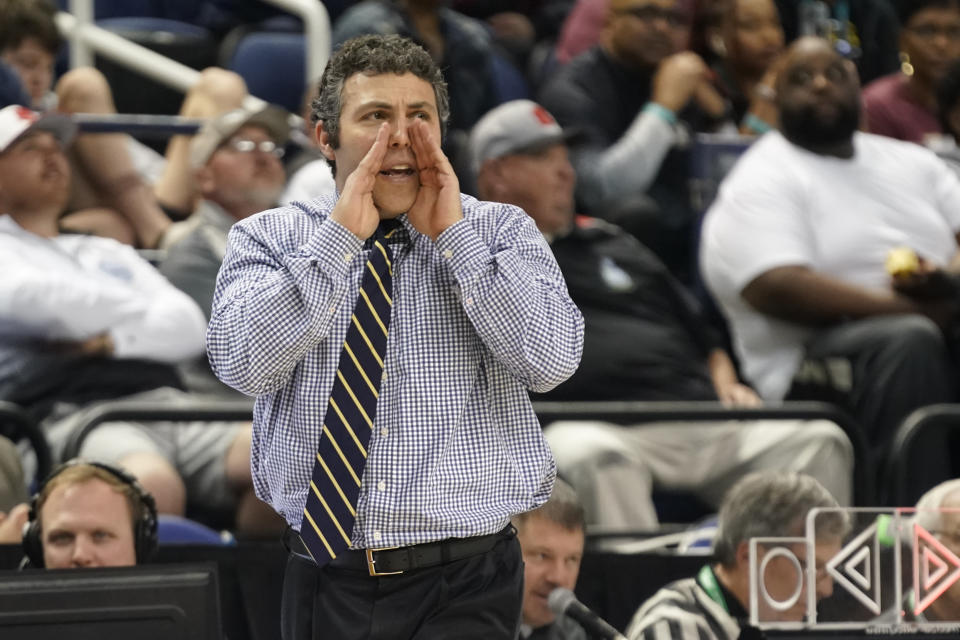 Georgia Tech head coach Josh Pastner directs his team against Florida State during the first half of an NCAA college basketball game at the Atlantic Coast Conference Tournament in Greensboro, N.C., Tuesday, March 7, 2023. (AP Photo/Chuck Burton)