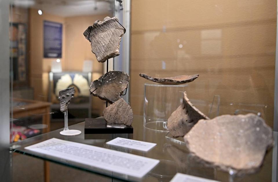 A collection of objects found in Southwestern Pennsylvania that are representative of the Late Woodland Period in Pennsylvania on display at the Matson Museum of Anthropology on the Penn State campus on Feb. 14. No human remains or known sacred objects are on display and were officially removed from the museum’s listed holdings in 1987. They’ve remained in storage ever since.