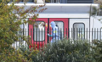 <p>A forensics officer on the platform at Parsons Green station in west London after Scotland Yard declared a terrorist incident following a blast which sent a “fireball” and a “wall of flame” through a packed London Underground train. Friday, Sept. 15, 2017. (Photo: Dominic Lipinski/PA via AP) </p>