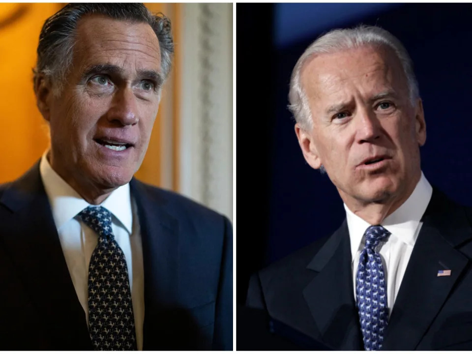 Sen. Mitt Romney (L), President Joe Biden (R).