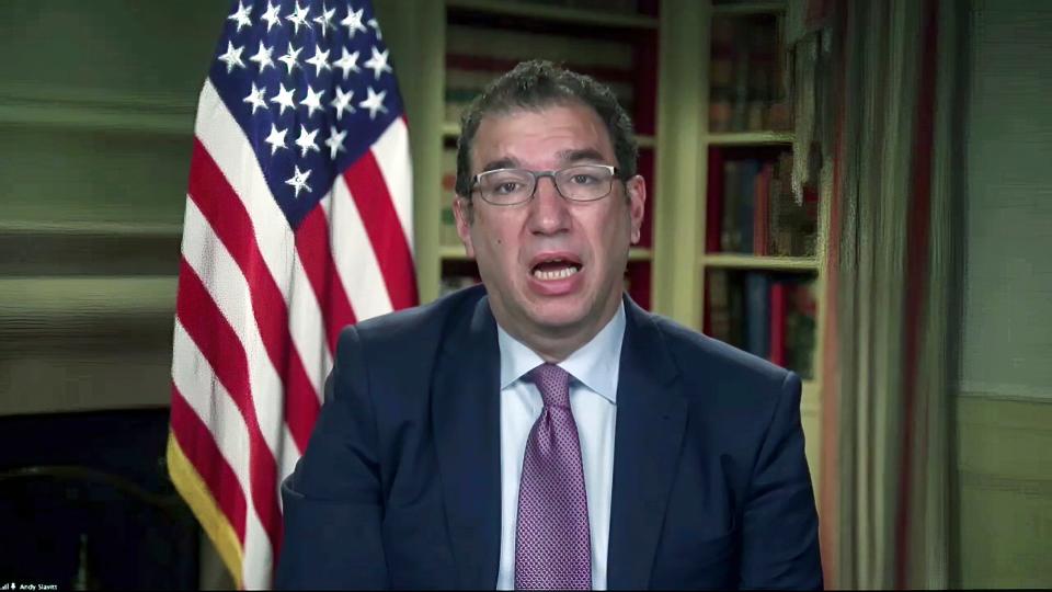 Andy Slavitt, senior adviser to the White House COVID-19 Response Team, talks about his son's long-haul COVID at a White House briefing on Jan. 27, 2021.
