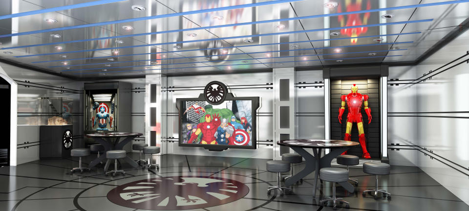 This undated image provided by Disney Cruise line shows a rendering of a new children's area called Marvel's Avengers Academy to be built on the Disney Magic ship. The Magic, launched in 1998, is the cruise line's oldest ship and will be going into drydock for a makeover this fall. In addition to the Marvel area themed on Marvel Comics superheroes, the ship will get a new three-story water slide. The 2013 cruise season began with a nightmare: A Carnival ship adrift with no power. But in the last month or so, several cruise companies have announced major overhauls to old ships and exciting innovations on new ships, from engineering upgrades to theme park-style rides. (AP Photo/Disney Cruise Line)