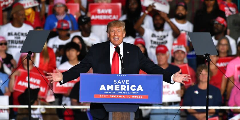 PERRY, USA - SEPTEMBER 25: Former president Donald J Trump holds a Save America rally in Perry, GA, United States on September 25, 2021 (Photo by Peter Zay/Anadolu Agency via Getty Images)