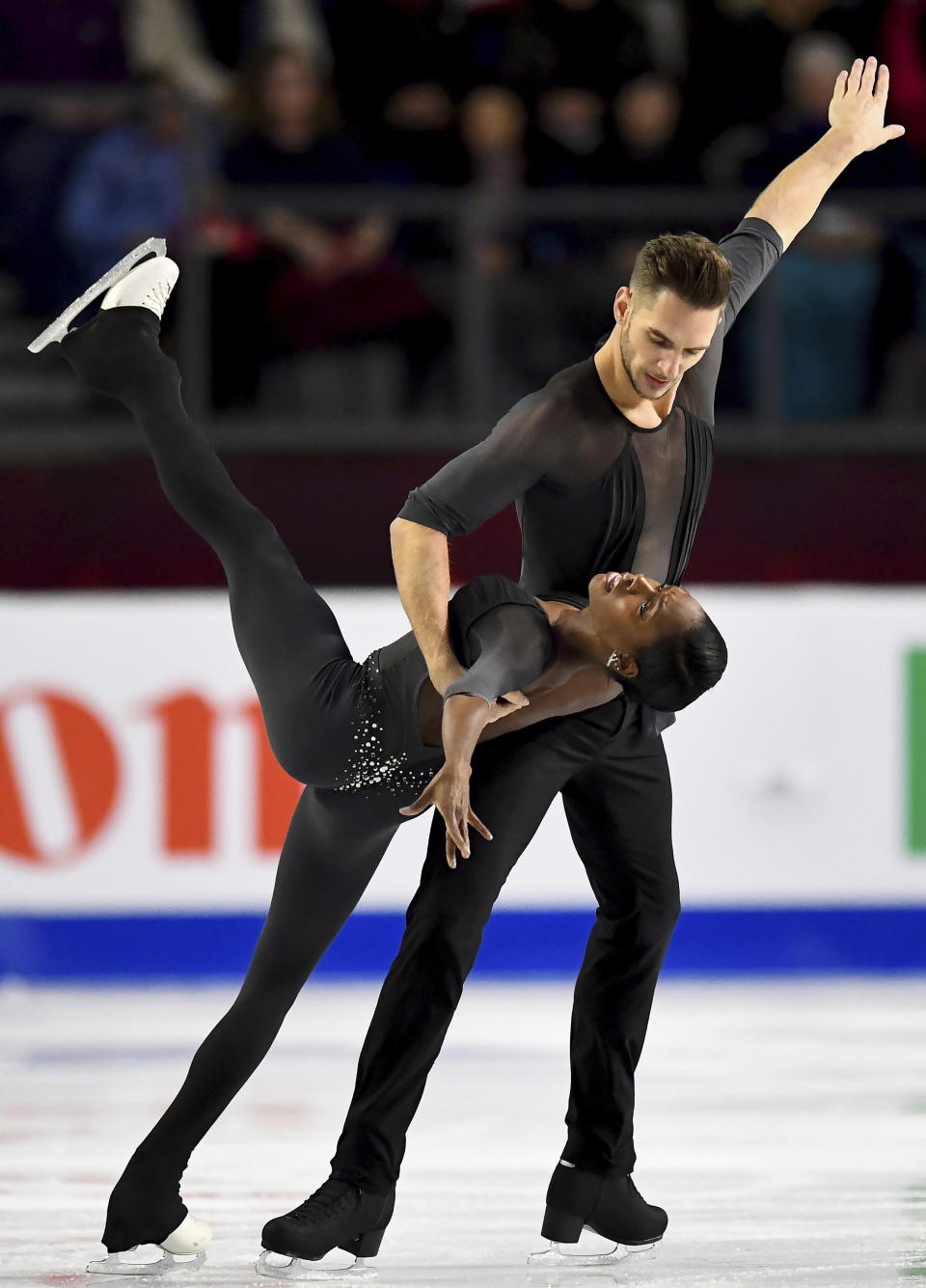 Vanessa James and Morgan Cipres, of France, perform their pairs free skate at figure skating's Grand Prix Final in Vancouver, British Columbia, Saturday, Dec. 8, 2018. (Jonathan Hayward/The Canadian Press via AP)