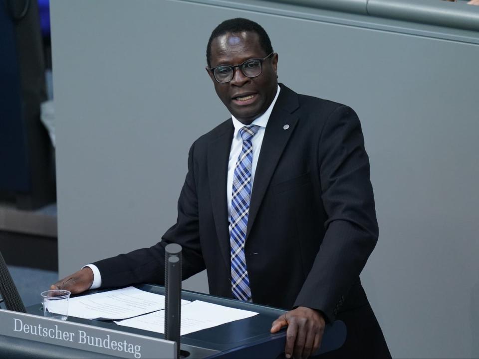 Karamba Diaby speaks in the Bundestag on 28 May 2020 (Getty)