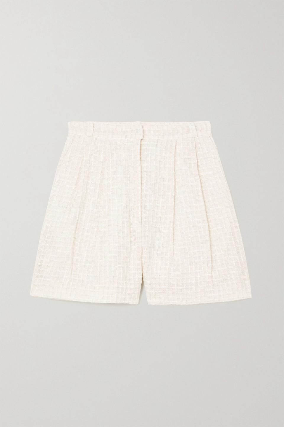 20) Lana Pleated Tweed Shorts