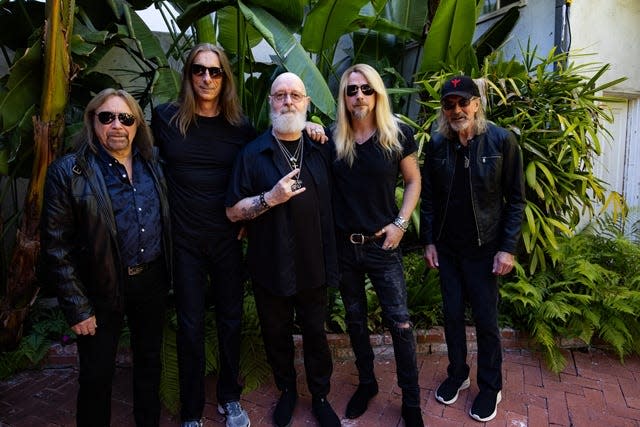 Judas Priest (from left): Ian Hill, Scott Travis, Rob Halford, Richie Faulkner and Glenn Tipton is readying the release of the band's 19th studio album, "Invisible Shield," on March 8, 2024.