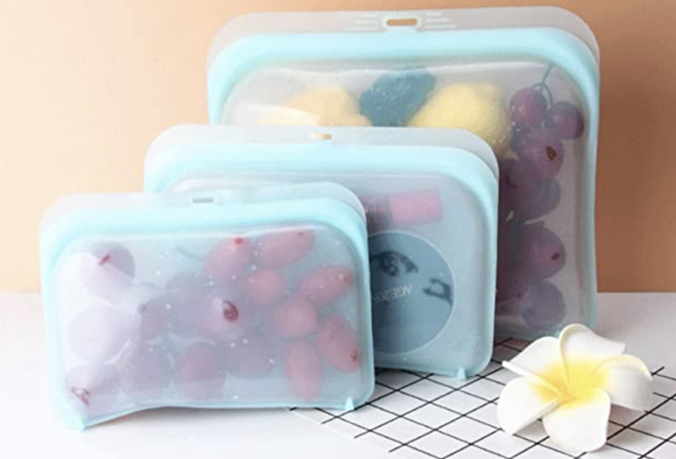 PHOTO: Amazon. Reusable ziplock bags silicone containers, suitable for microwave and freezer