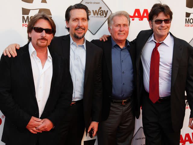 <p>Imeh Akpanudosen/Getty</p> Emilio Estevez, Ramon Estevez, Martin Sheen and Charlie Sheen attend AARP's Movies For Grown Ups Film Festival screening of 'The Way'on Sept. 23, 2011 in Los Angeles, California.