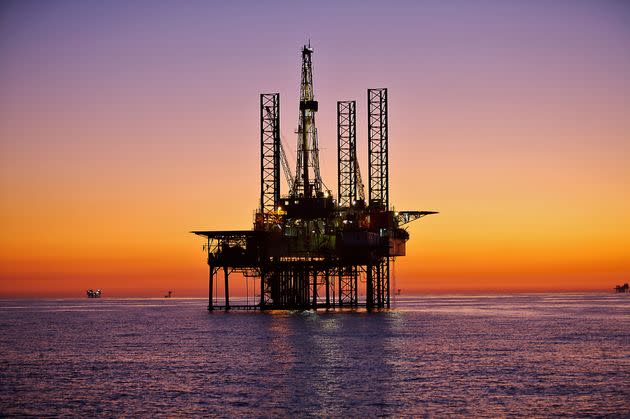 Oil drilling platforms dot the horizon in the Gulf of Mexico. The wells and infrastructure can be used for carbon dioxide storage in the Gulf. (Photo: Education Images/Universal Images Group via Getty Images)