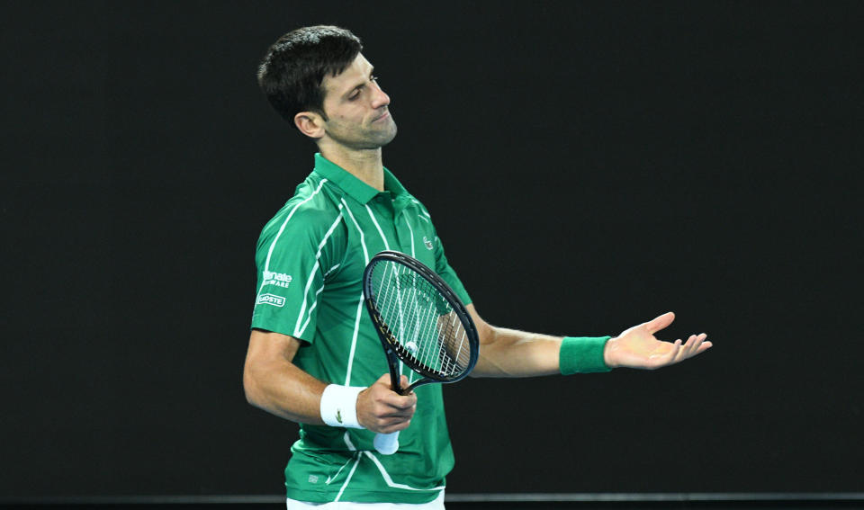 Novak Djokovic frustrated after a point at the Australian Open.