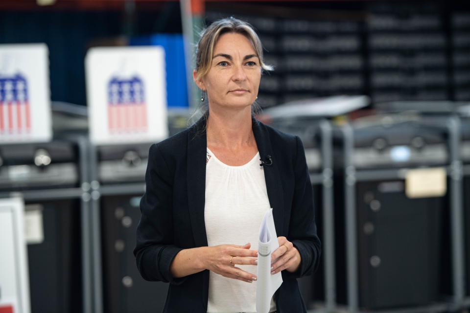 Buncombe County Director of Elections Corinne Duncan speaks at a primary election day press conference on May 17, 2022.