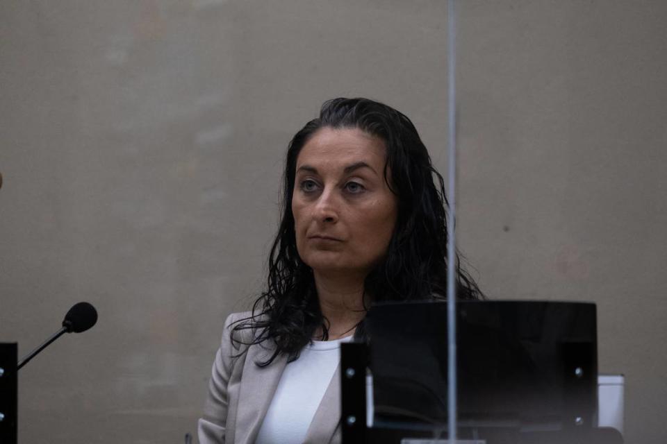 Forensic psychologist Roxanne Rassti testifies during the sanity phase of the murder trial against Stephen Deflaun in San Luis Obispo Superior Court on Apr. 24, 2023.