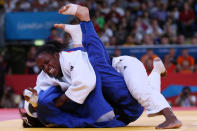 LONDON, ENGLAND - JULY 31: Gevrise Emane of France (white) competes with Da-Woon Joung of Korea in the Women's -63 kg Judo on Day 4 of the London 2012 Olympic Games at ExCeL on July 31, 2012 in London, England. (Photo by Quinn Rooney/Getty Images)