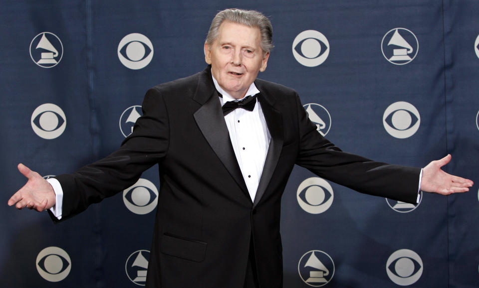 CORRECTS LOCATION OF DEATH TO DESOTO COUNTY, MISSISSIPPI - FILE - Lifetime achievement award winner Jerry Lee Lewis poses for photographers at the 47th Annual Grammy Awards on Sunday, Feb. 13, 2005, at the Staples Center in Los Angeles. Spokesperson Zach Furman said Lewis died Friday morning, Oct. 28, 2022, at his home n DeSoto County, Miss., south of Memphis, Tenn. He was 87. (AP Photo/Reed Saxon, File)