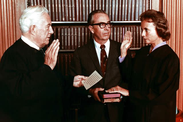 <p>Shutterstock</p> Sandra Day O'Connor is sworn in as an associate justice of the U.S. Supreme Court in 1981 alongside her husband, John O'Connor