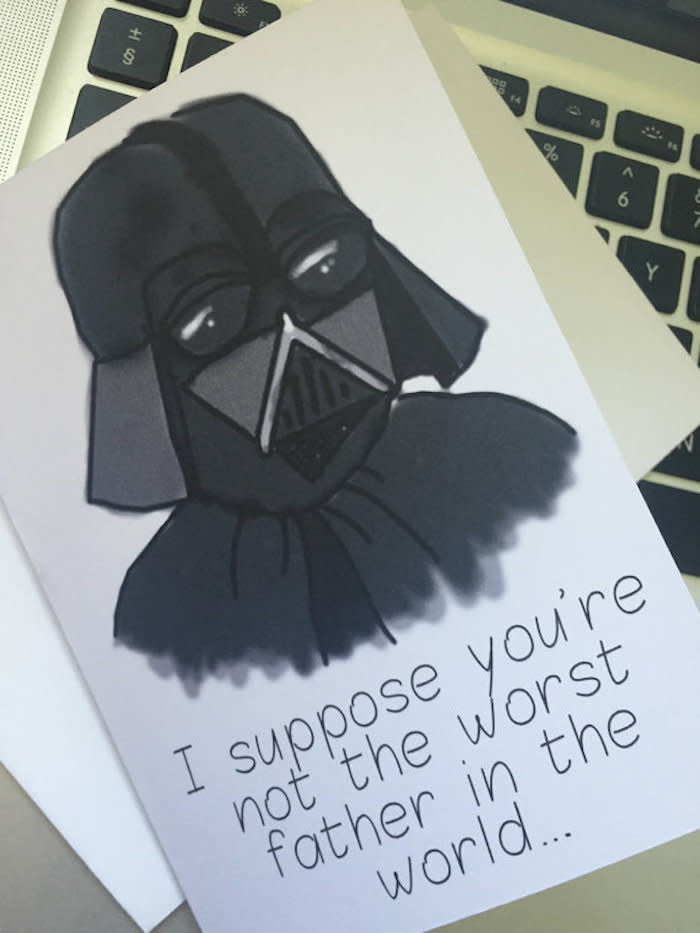 $2.69, Hoy Creative. <a href="https://www.etsy.com/listing/400452481/star-wars-fathers-day-card-darth-vader" target="_blank">Buy here</a>.