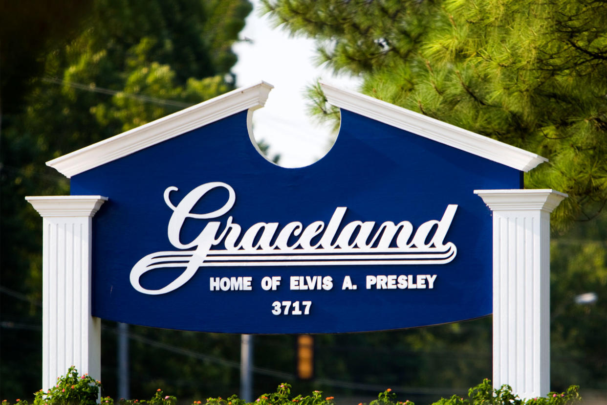 Graceland Elvis Presley mansion sign Andrew Woodley/Universal Images Group via Getty Images