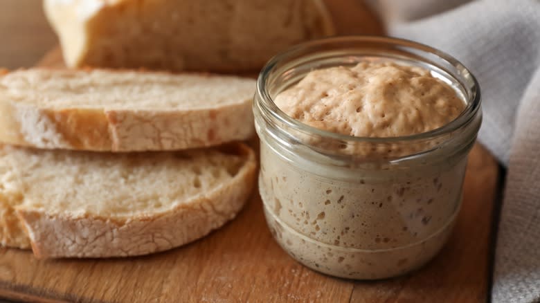 sourdough starter on table