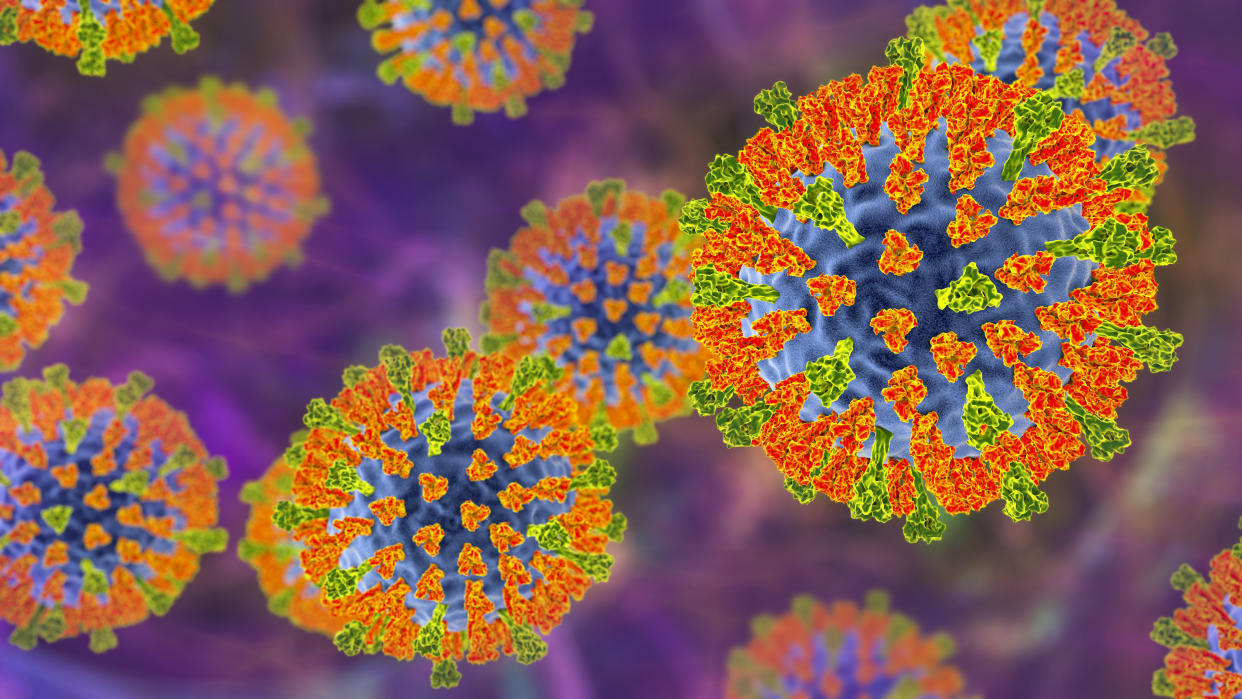 The measles virus, which spreads through close contact. 