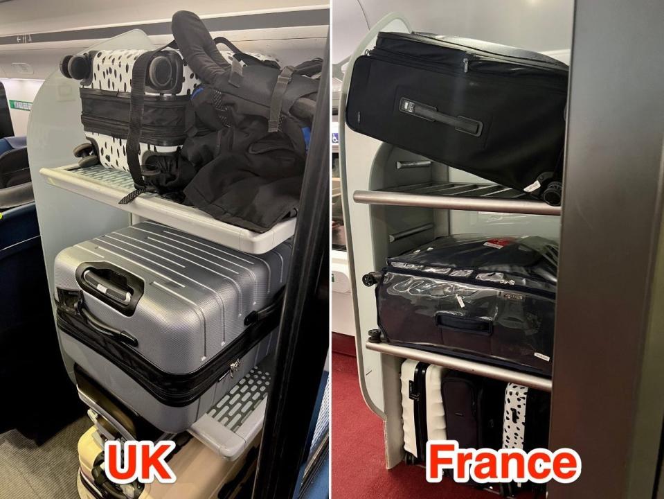 The luggage storage space in standard class (L) and in standard premier class (R).