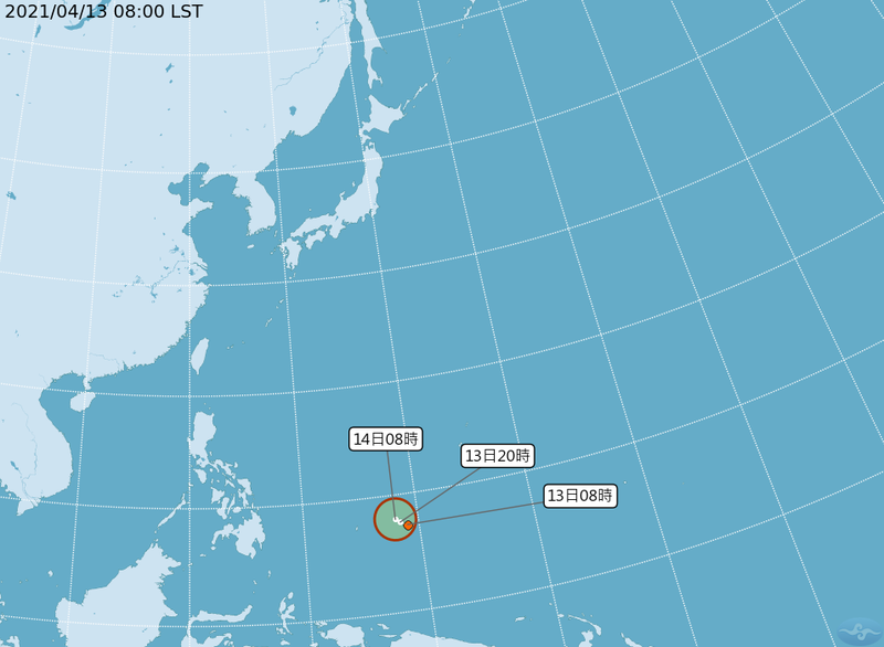 菲律賓東方海面的熱帶性低氣壓有機會形成颱風，但預估不會為台灣帶來水氣。（翻攝自氣象局官網）