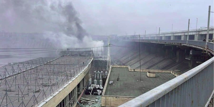 Dnipro Hydroelectric Power Station damaged due to Russian missile attack.