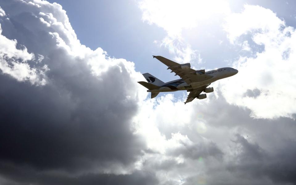 An Airbus SAS A380 takes off from Heathrow airport