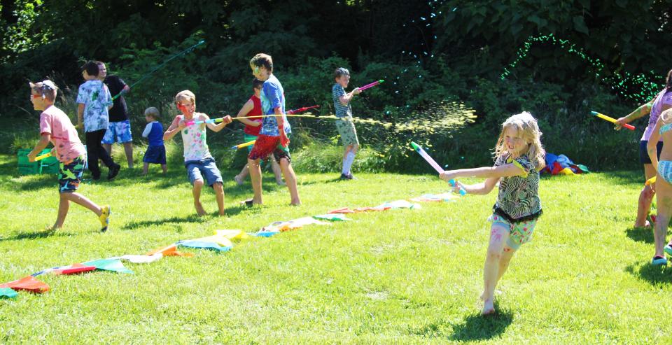 The messiest team was the winner of the super soaker slime challenges at the Colon Library summer reading party.