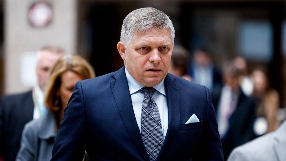 PHOTO: Slovakia's Prime Minister Robert Fico walks during the European Council summit at EU headquarters in Brussels on April 18, 2024. Fico was shot on May 15, 2024, after a government meeting and taken to hospital: according to local media reports. (Kenzo Tribouillard/AFP via Getty Images, FILE)