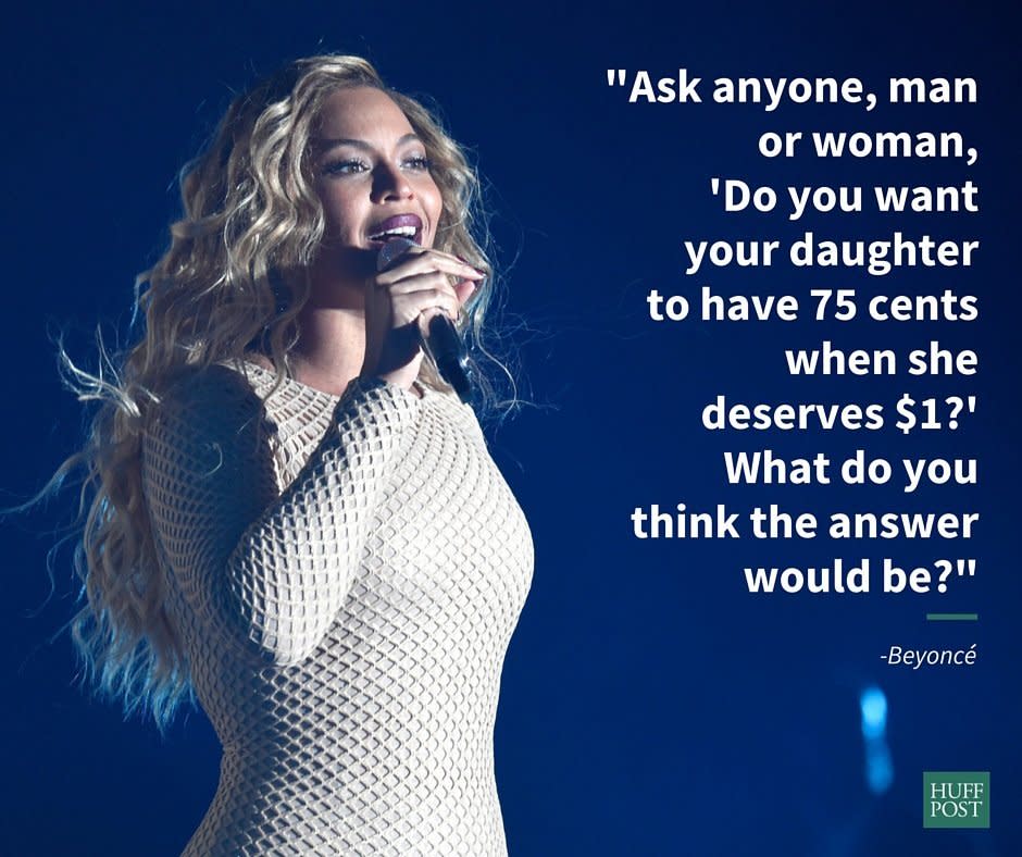 In a recent interview with <a href="http://www.huffingtonpost.com/entry/beyonc%C3%A9s-first-in-depth-interview-in-years-is-all-about-feminism_us_5703dc89e4b0daf53af0e765">ELLE</a>,&nbsp;Beyonc&eacute; made her views on gender inequality and the&nbsp;pay gap&nbsp;<i>very</i> clear. "When we talk about equal rights, there are issues that face women disproportionately," Bey said. "If your son can do it, your daughter should be able to."&nbsp;<br /><br />The feminist pop star wrote about&nbsp;this same issue in 2014 in a <a href="http://www.huffingtonpost.com/2014/01/13/beyonce-shriver-report-gender-pay-gap_n_4588398.html">powerful essay for The Shriver Report</a>. "Today, women make up half of the U.S. workforce, but the average working woman earns only 77 percent of what the average working man makes. But unless women and men both say this is unacceptable, things will not change," Bey wrote. "Equality will be achieved when men and women are granted equal pay and equal respect."<br /><br /><i>Head over to <a href="http://www.elle.com/author/5008/tamar-gottesman/" target="_blank" data-beacon="{&quot;p&quot;:{&quot;mnid&quot;:&quot;entry_text&quot;,&quot;lnid&quot;:&quot;citation&quot;,&quot;mpid&quot;:9}}">ELLE</a> to read the rest of Beyonc&eacute;&rsquo;s interview.&nbsp;</i>