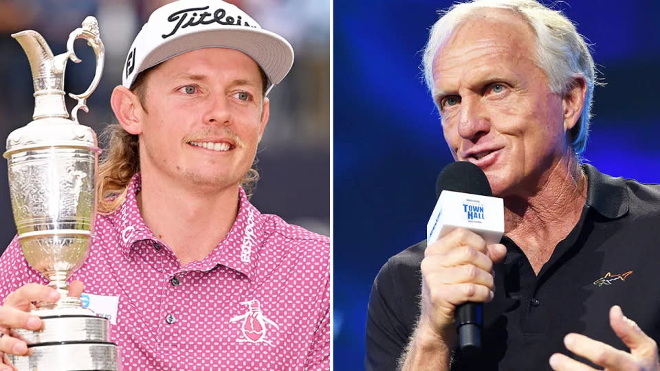 Pictured right is LIV Golf CEO Greg Norman and Australia's Open champion Cameron Smith on the left.