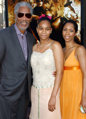 Morgan Freeman with daughter and granddaughter at the Hollywood premiere of Warner Bros. Pictures' Batman Begins