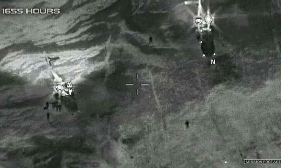 A grab from a video released by the US defence department shows two French helicopters evacuating US service members after an ambush in Niger in October 2017.